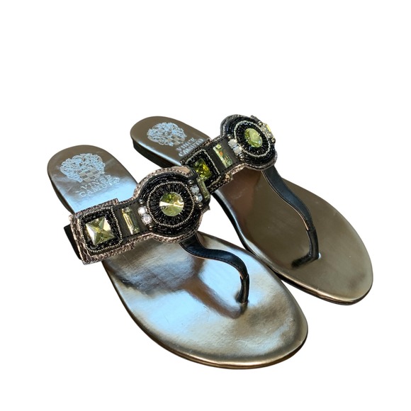 Vince Camuto Embellished thong Sandals Beaded Jeweled Slides pewter.‎ Size 7.5 - Picture 1 of 10